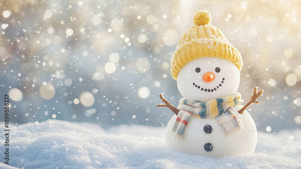Fototapeta premium christmas background with cute funny laughing snowman