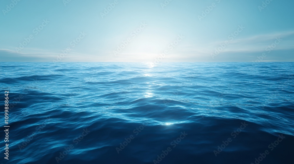 Fototapeta premium Serene Ocean Horizon with Gentle Waves and Soft Blue Lighting