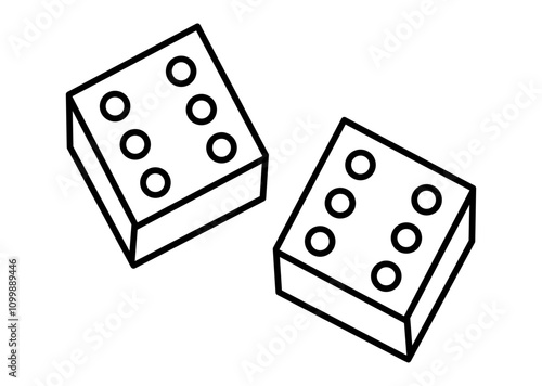 Hand drawn cute outline illustration of two dice showing six. Flat vector lucky line art doodle. Make a wish. Fortune in game. Gamble bet icon or sticker. Superstition symbol. Hope for best. Isolated.