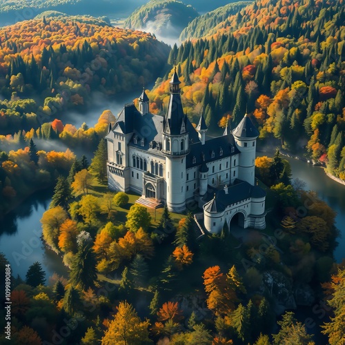 High-angle close-up of Svihov Castle. photo