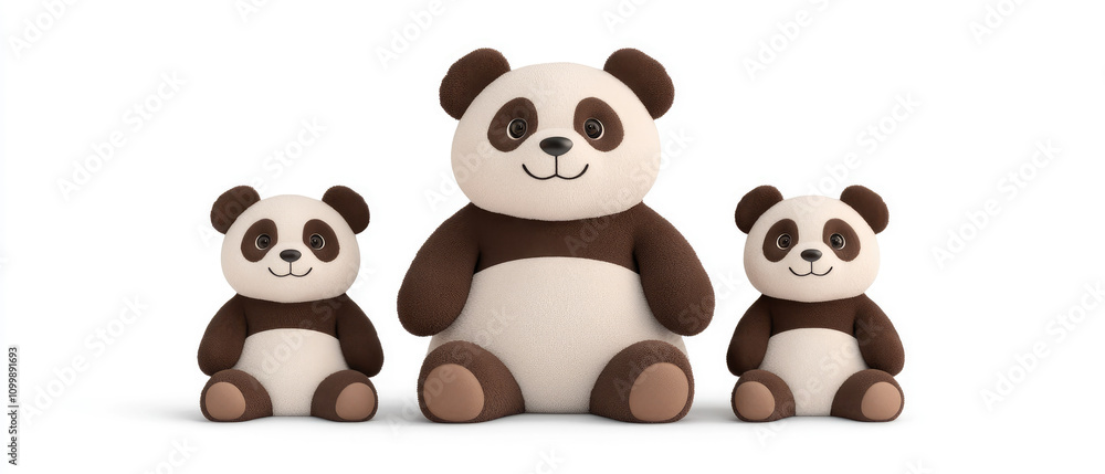 Obraz premium Stuffed Panda Plushie Collection, adorable plush pandas in various poses, perfect for cuddling or decorative display, emphasizing softness and charm