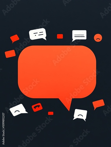 Large speech bubble with smaller comments.