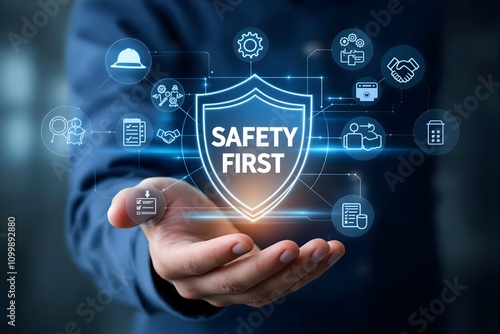 Workplace Safety and Compliance Concept. Professional holding digital 