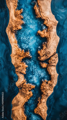 Blue Resin River in Wood - Abstract Art Decor