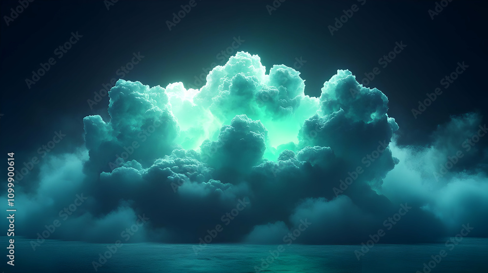 Naklejka premium Glowing Teal Cloud 3D Render