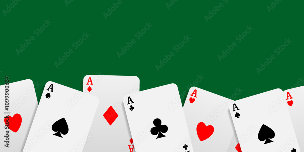Obraz premium Seamless card border. Frame of aces. Vector clipart isolated on green background.