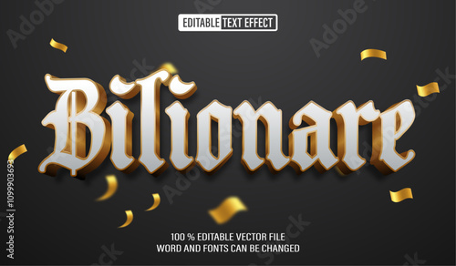 Editable 3d text style effect - Bilionare Golden White text effect Template