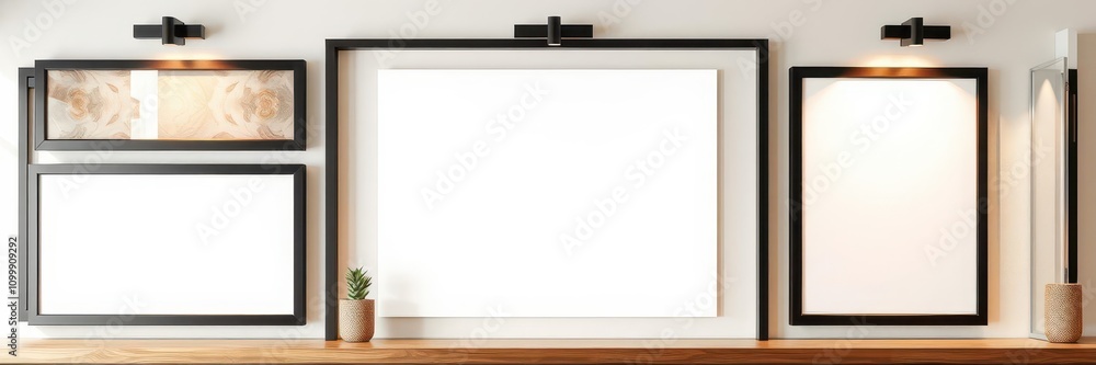 Obraz premium A collection of modern hanging gallery frames mockups against a white wall background, decoration, home