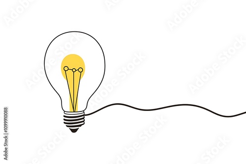 Line art drawing of a light bulb with the word 
