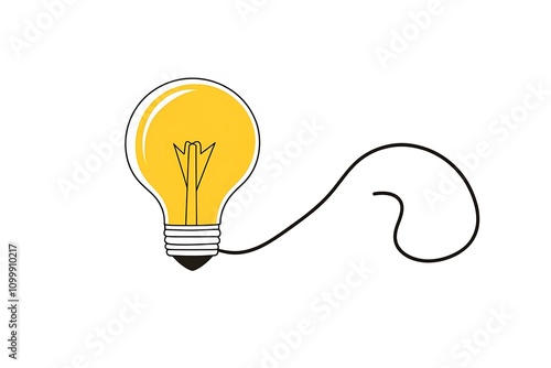 Line art drawing of a light bulb with the word 