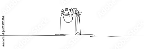 Simple  shopping bags  continuous line drawing isolated on a white . Paper shopping bags with a purchases  one line .