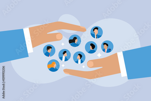 Human Resource Management and Team Building Concept Illustration with Diverse Employee Profiles 2d flat vector illustrations