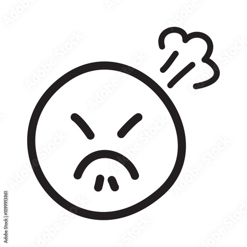 Handwritten angry emoticon icon. Black line drawing.