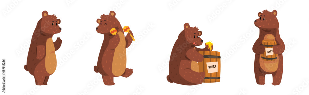 Fototapeta premium Funny Bear Woodland Character Engaged in Different Activity Vector Set