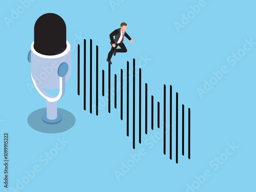Podcasting and Sound Wave Concept with Business Professional 3d isometric vector illustration