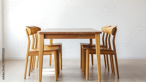 Light Wood Dining Table With Four Matching Chairs photo