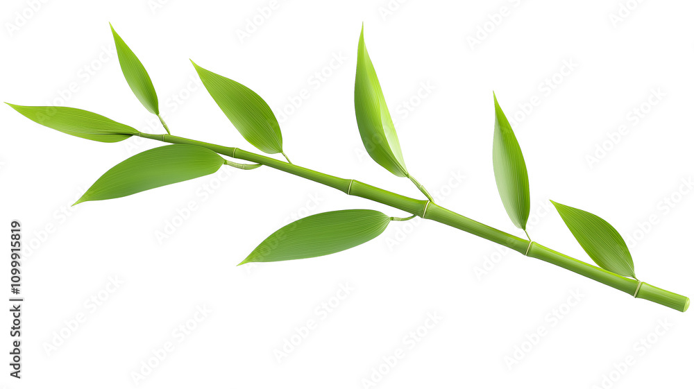 Fototapeta premium vibrant green bamboo branch with lush leaves, symbolizing growth and nature resilience. smooth texture and elongated leaves create serene and calming visual