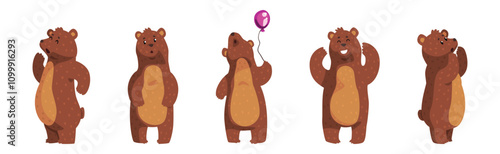 Funny Bear Woodland Character Engaged in Different Activity Vector Set