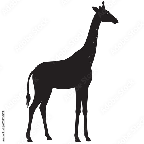 A giraffe black silhouette linocut vector