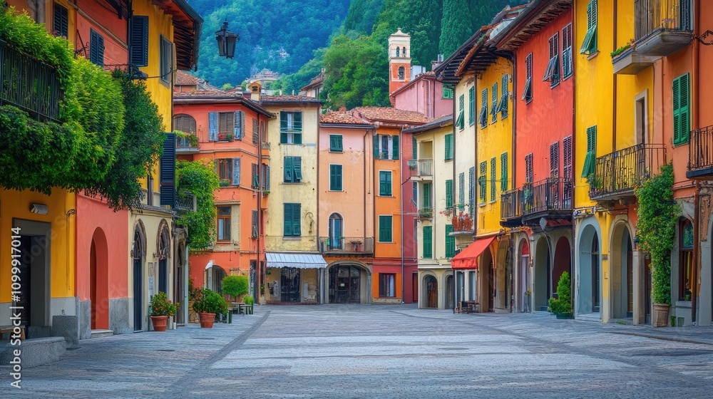 Obraz premium Picturesque town square surrounded by colorful buildings