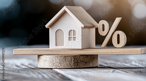 Real estate market dynamics, house on a scale illustrating percentagebased value changes and investment trends in the housing photo