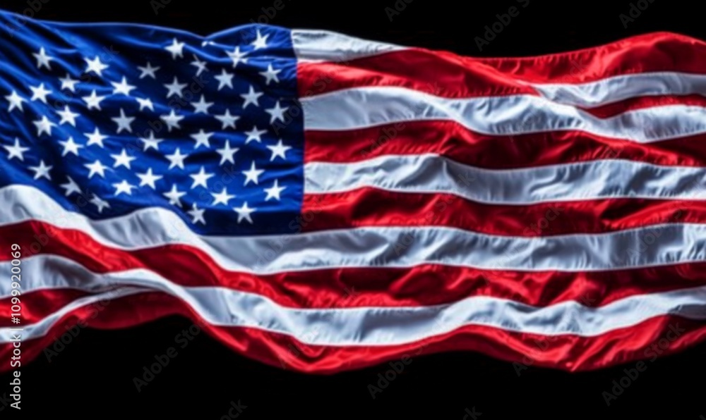 Fototapeta premium Close up studio shot of United States flag in high definition detail, USA