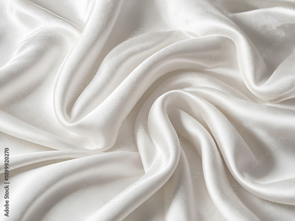 Obraz premium White silk satin fabric with softly wrinkled waves. Luxury white background