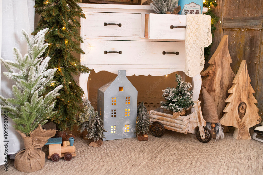 Φωτογραφία Merry Christmas and Happy New Year! Festive Christmas scene with vintage decorat