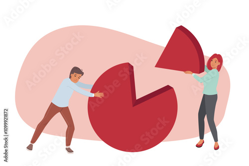 Cooperation of man and woman working together with statistical diagram showing financial issues. Cooperation of investors with stock exchange making up common investment portfolio to achieve synergy