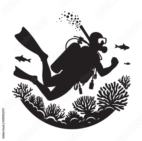 Scuba diving silhouettes. vector   illustration.