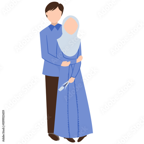 Muslim wedding couple. Islamic marriage couple illustration. Muslim wedding romantic couple illustration.