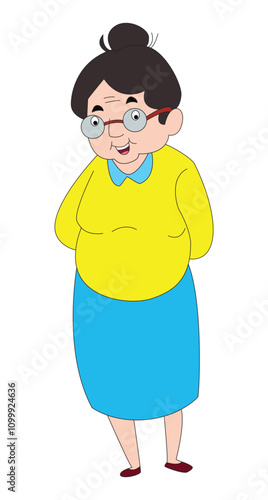 A cartoon drawing of a woman with glasses on her