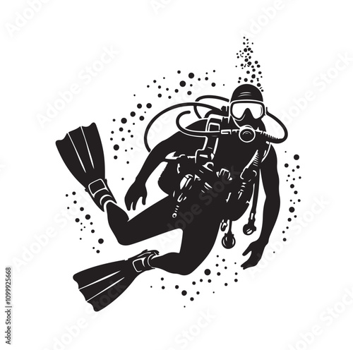 Scuba diving silhouettes. vector   illustration