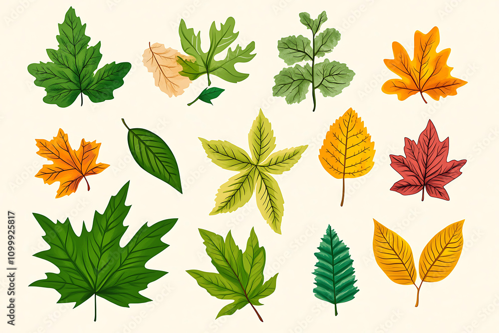 Fototapeta premium A collection of various leaves showcasing different shapes and colors.