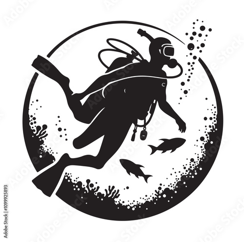 Scuba diving silhouettes. vector   illustration