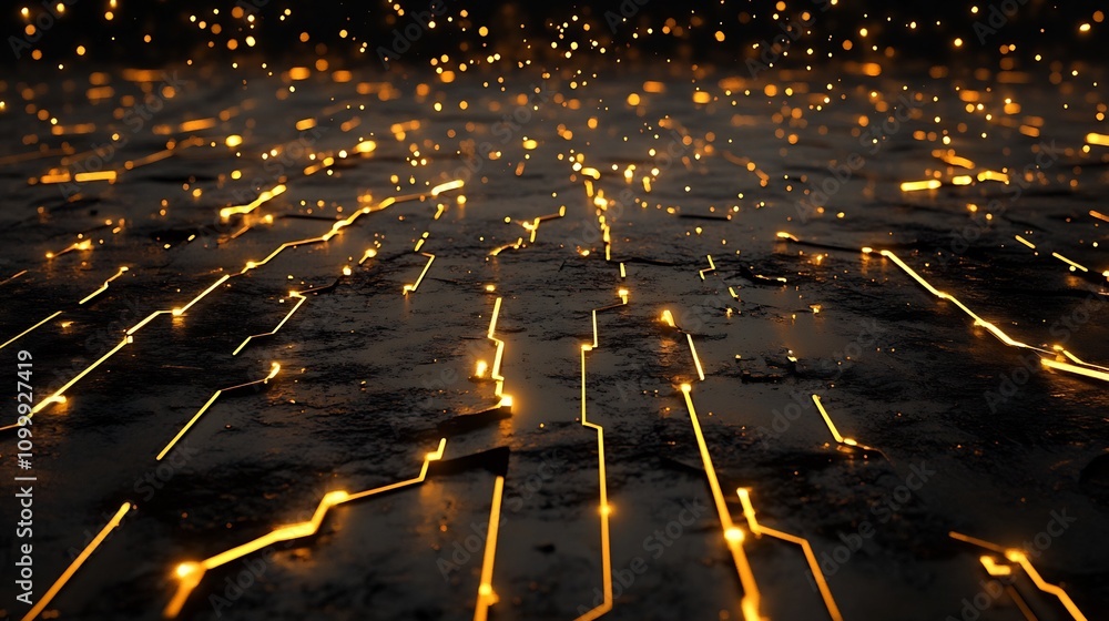 Fototapeta premium Futuristic Glowing Circuit Design Over Dark Abstract Surface
