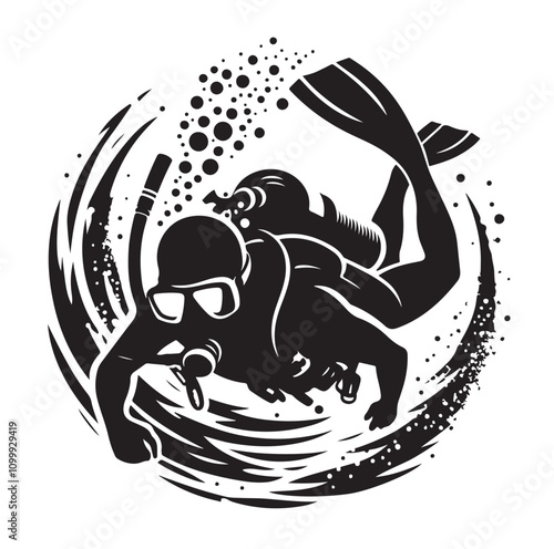 Scuba diving silhouettes. vector   illustration