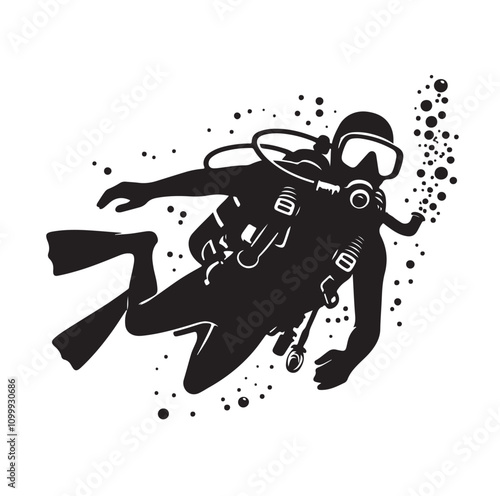 Scuba diving silhouettes. vector   illustration