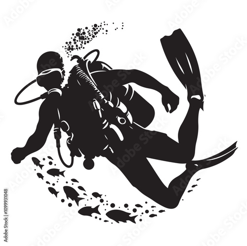 Scuba diving silhouettes. vector   illustration