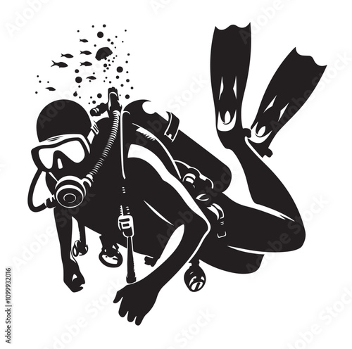 Scuba diving silhouettes. vector   illustration