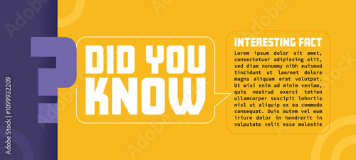Did You Know banner design with a question mark and striking yellow and purple color scheme. Design for education, business, poll and interesting facts. Vector illustration
