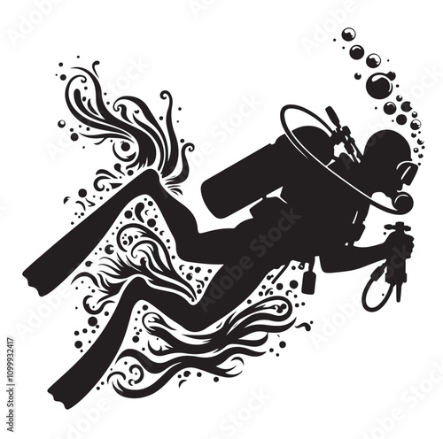 Scuba diving silhouettes. vector   illustration