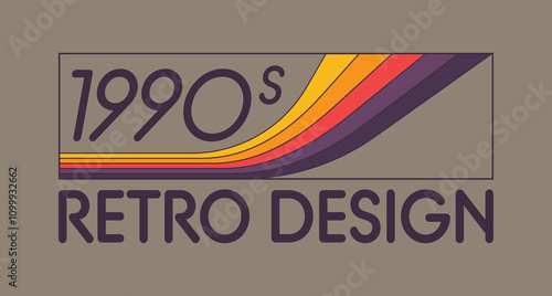 Vintage 1990s Retro Design label inspired by 90s aesthetics. Design features colourful wavy elements and bold typography. Can be use for posters, branding and printing