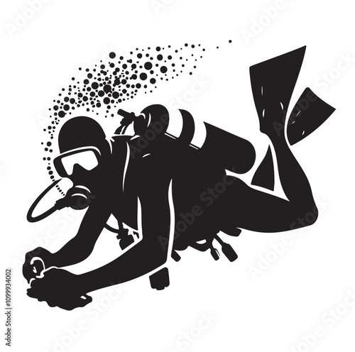 Scuba diving silhouettes. vector   illustration