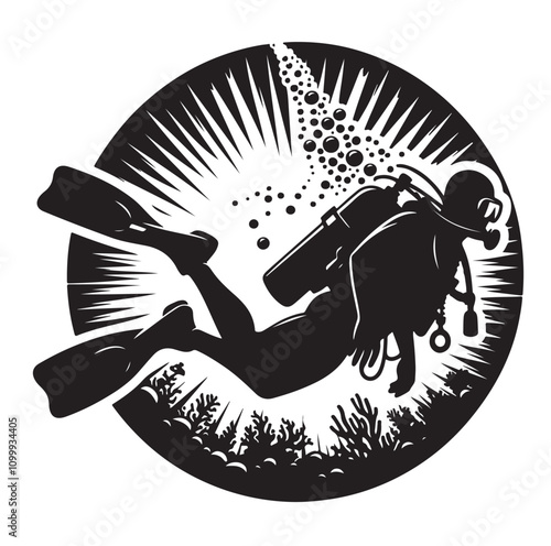 Scuba diving silhouettes. vector   illustration