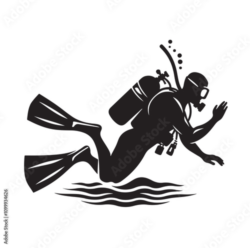 Scuba diving silhouettes. vector   illustration