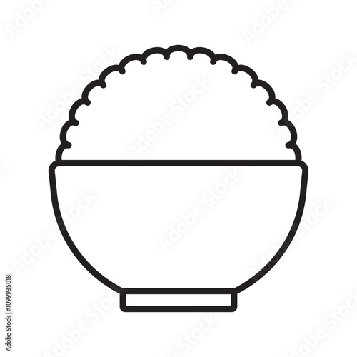 Full rice bowl - asian food restaurant symbol vector illustration icon. Asian food symbol.  Simple outline design style. Food, lunch, asian, plant, natural, traditional food concept. Eps 10