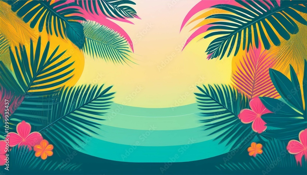 Obraz premium tropical theme with palm leaf design for a fresh getaway vibe illustration