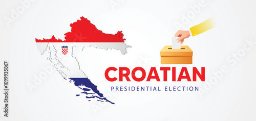 Croatian presidential election flag map hand putting vote in ballot box vector poster