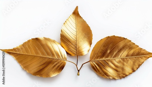 golden autumn leaves isolated on white background
